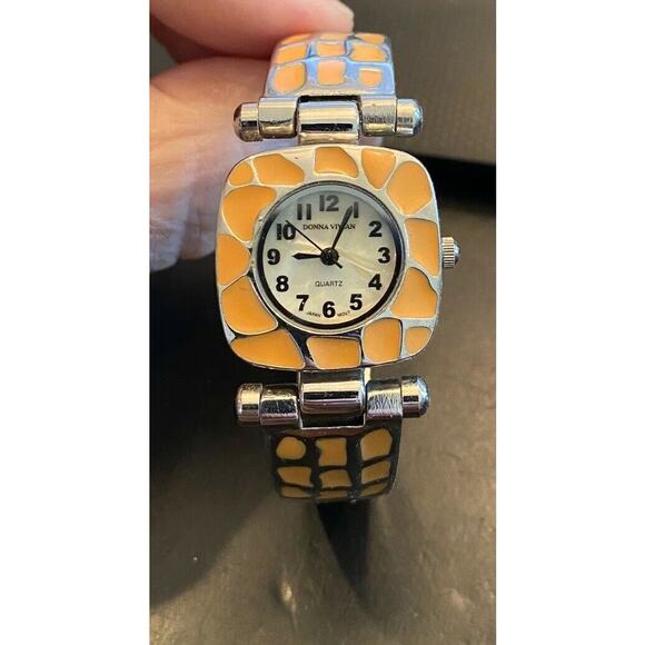 Women's Donna Vivian Watch, Bangle Bracelet, Silver Tone with Peach Enamel Accen - Picture 1 of 3